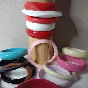 Lot Of 16 Vintage Plastic Bangles Variety Bracelet Lot Assorted Bracelet Bundle
